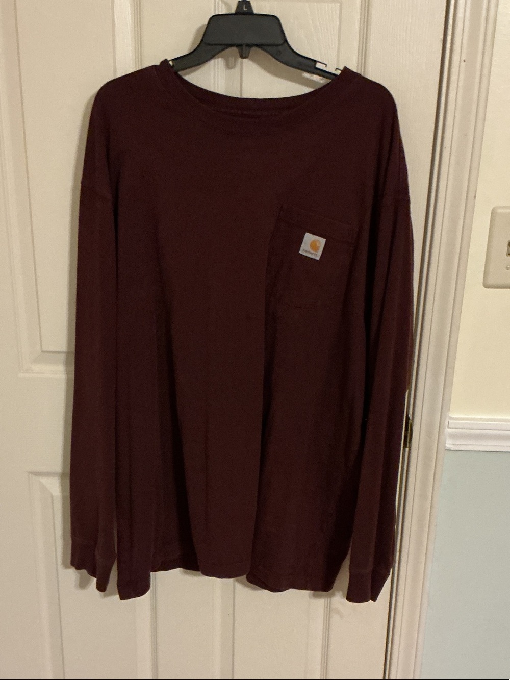 Carhartt Long-Sleeve Pocket Tee in Burgundy Maroon